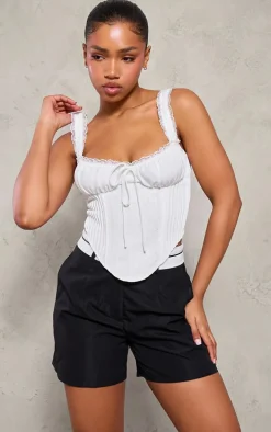 Black Woven Turnover Waistband City Shorts