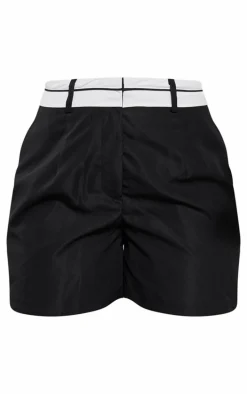 Black Woven Turnover Waistband City Shorts