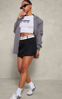 Black Woven Turnover Waistband Low Rise Micro Mini Skirt