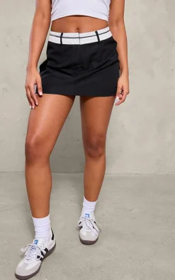 Black Woven Turnover Waistband Low Rise Micro Mini Skirt