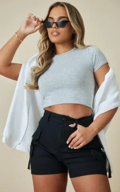 Black Woven Twill Pocket Detail Cargo Shorts