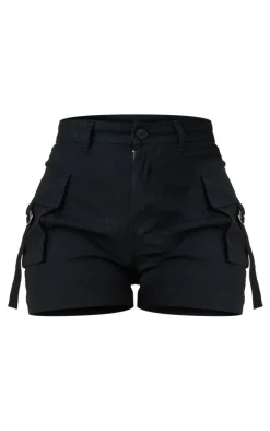 Black Woven Twill Pocket Detail Cargo Shorts