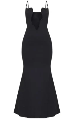 Black Woven Wired Plunge Maxi Dress