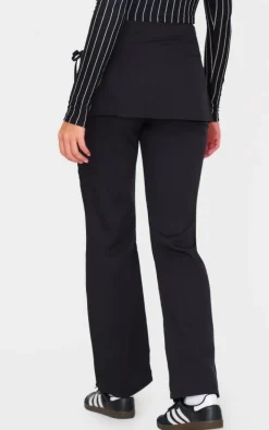 Black Woven Wrap Tie Skirt Straight Leg Pants