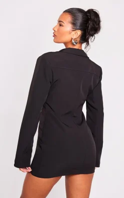 Black Woven Zip Through Corset Detail Blazer Dress