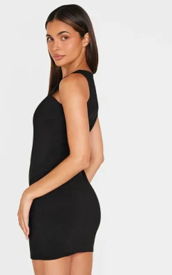 Black Wrap Belt Detail Bodycon Dress