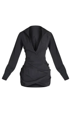 Black Wrap Detail Shirt Dress