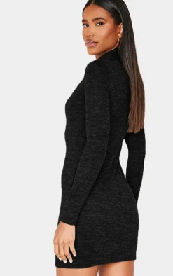 Black Wrap Neck Detail Bodycon Dress