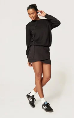 Black Wrap Sweat Mini Skirt