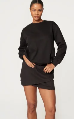 Black Wrap Sweat Mini Skirt