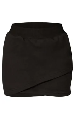 Black Wrap Sweat Mini Skirt