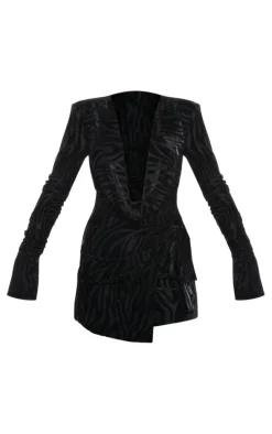 Black Zebra Devore Cowl Neck Wrap Bodycon Dress