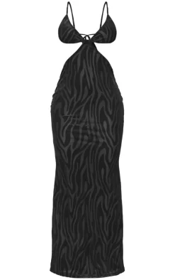 Black Zebra Devore Cut Out Strappy Maxi Dress