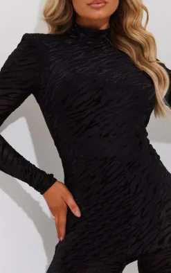 Black Zebra Devore High Neck Flared Jumpsuit