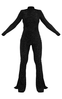 Black Zebra Devore High Neck Flared Jumpsuit