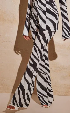 Black Zebra Print Chiffon Flare Pants