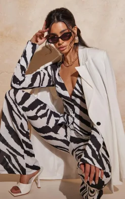 Black Zebra Print Chiffon Flare Pants