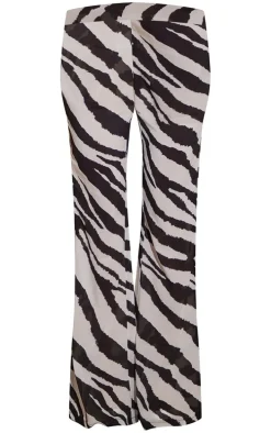 Black Zebra Print Chiffon Flare Pants