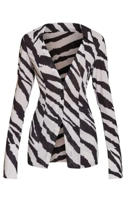 Black Zebra Print Chiffon Fitted Shirt