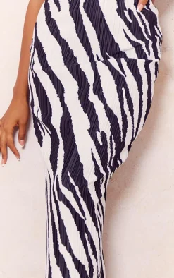 Black Zebra Print Plisse Maxi Skirt