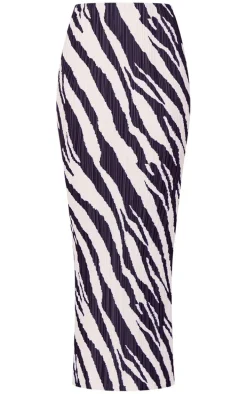 Black Zebra Print Plisse Maxi Skirt