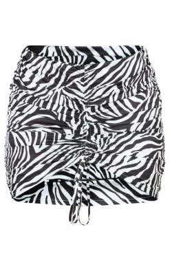 Black Zebra Print Ruched Front Skirt
