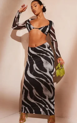 Black Zebra Printed Mesh Long Sleeve Bralet