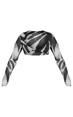 Black Zebra Printed Mesh Long Sleeve Bralet