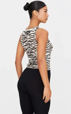 Black Zebra Printed Sheer Sequin Long Vest Top