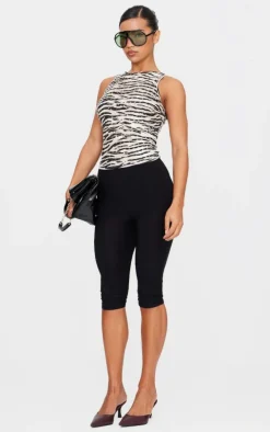 Black Zebra Printed Sheer Sequin Long Vest Top