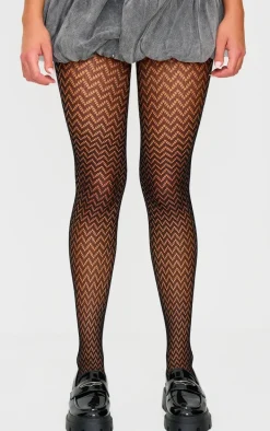 Black Zig Zag Patterned Tights