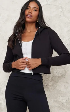 Black Zip Cropped Hoodie