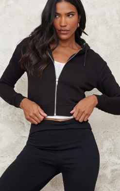 Black Zip Cropped Hoodie