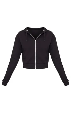 Black Zip Cropped Hoodie