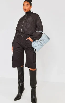 Black Zip Up Puffer Bomber Jacket