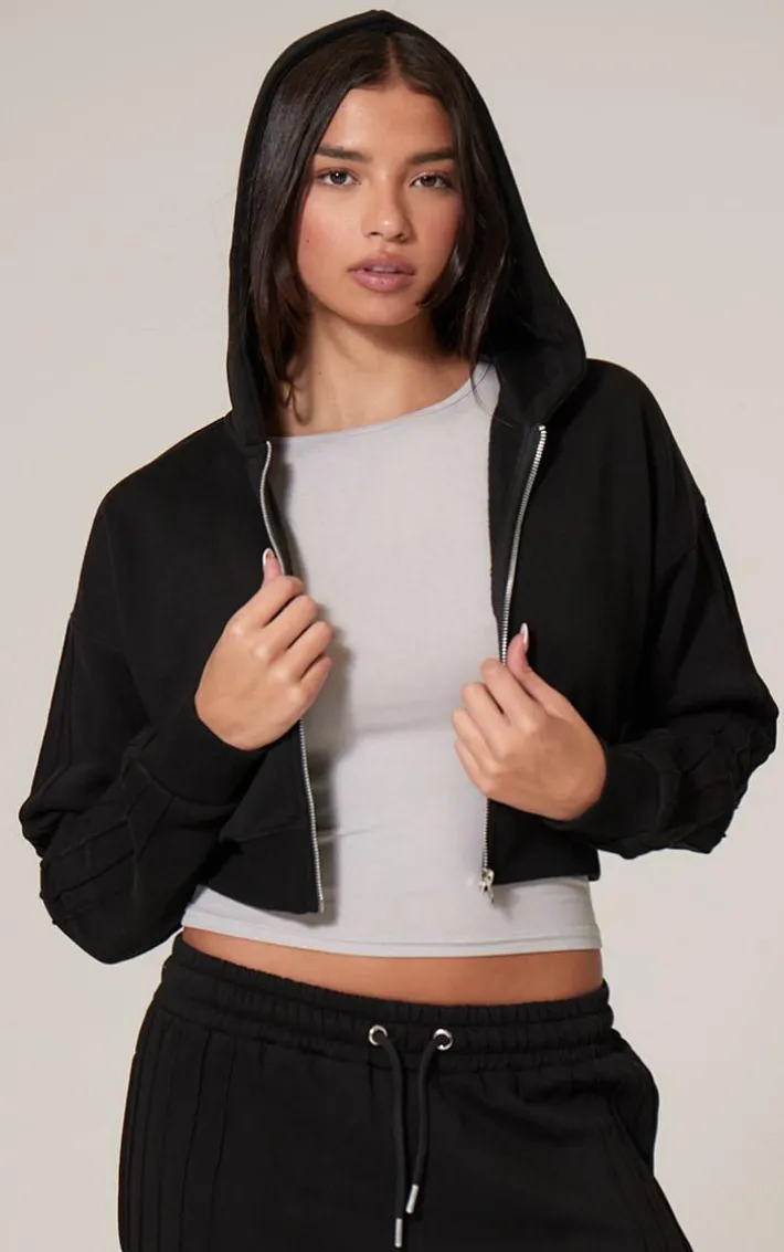 Black Zip Up Seam Detail Hoodie