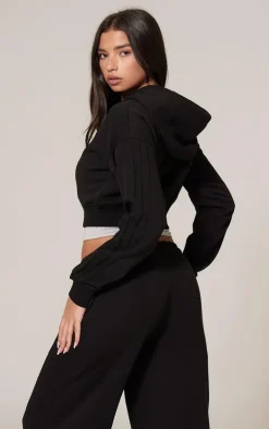 Black Zip Up Seam Detail Hoodie