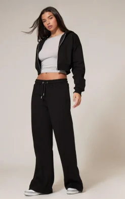 Black Zip Up Seam Detail Hoodie