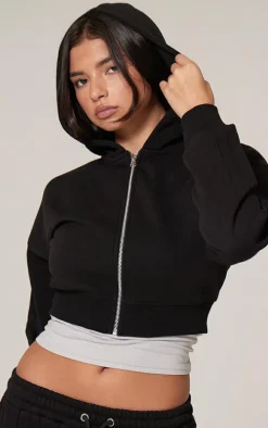 Black Zip Up Seam Detail Hoodie