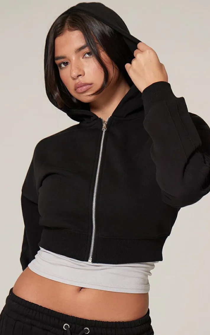 Black Zip Up Seam Detail Hoodie