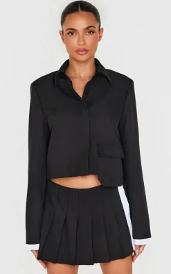 Black Zip Up Tailored Cropped Jacket