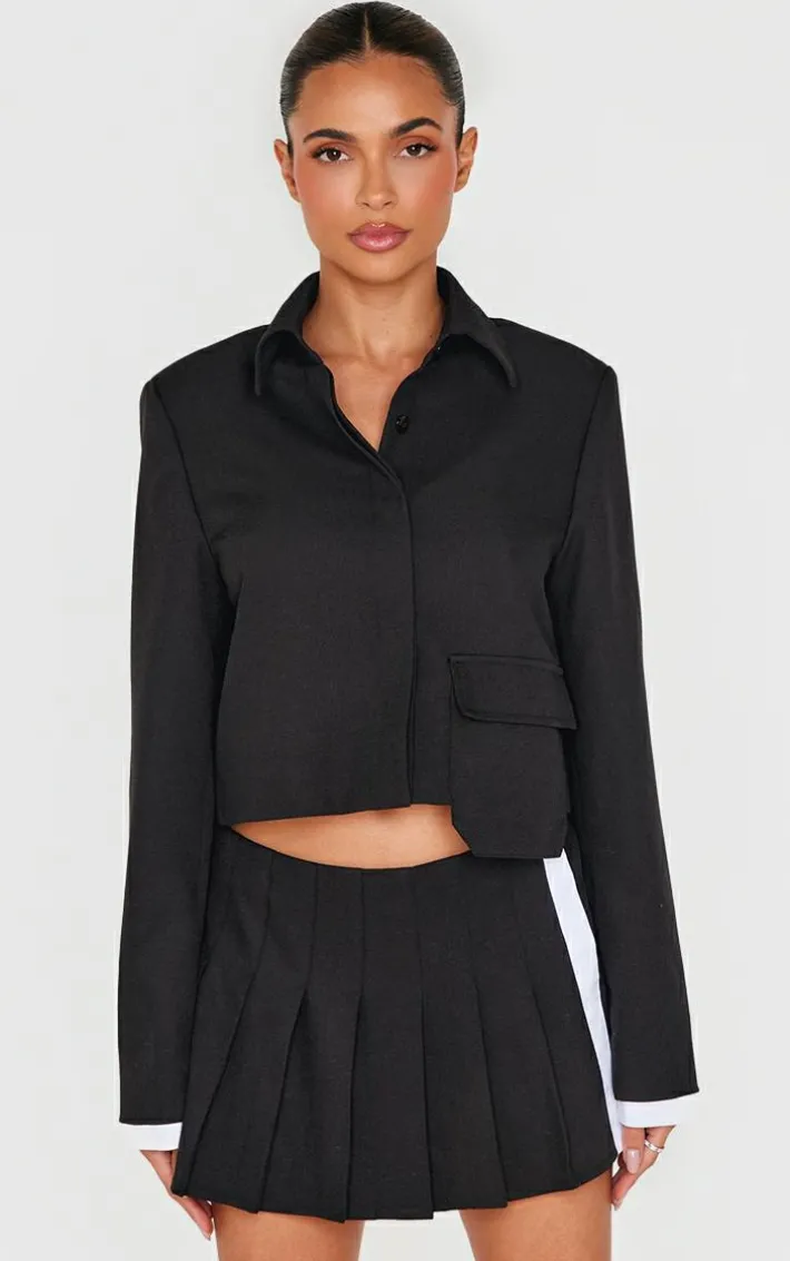 Black Zip Up Tailored Cropped Jacket