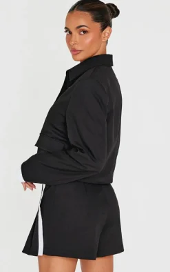 Black Zip Up Tailored Cropped Jacket