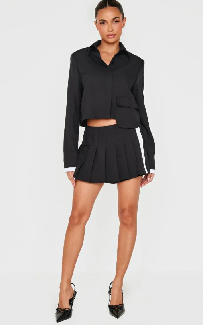 Black Zip Up Tailored Cropped Jacket