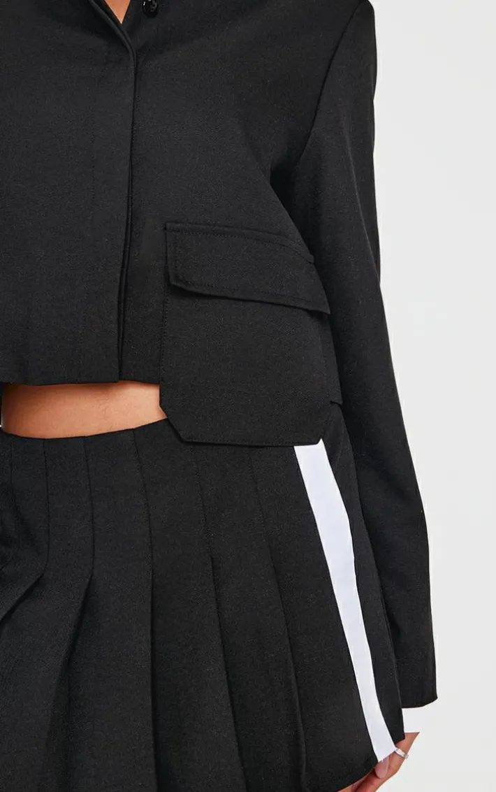 Black Zip Up Tailored Cropped Jacket