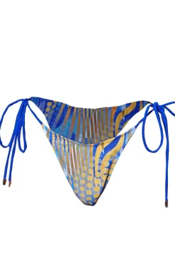 Blue Abstract Print Tie Side Bikini Bottoms