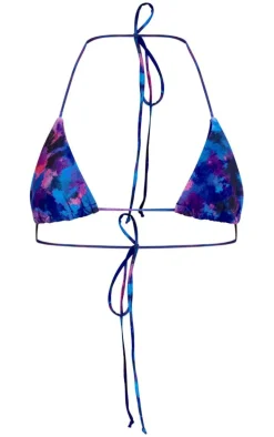 Blue Acid Wash Contrast Tie Triangle Bikini Top