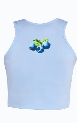 Blue Blueberry Graphic Detail Racer Vest Top