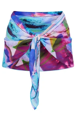 Blue Blurred Fruit Print Mini Beach Sarong