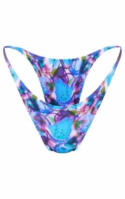 Blue Blurred Fruit Print Mini Bikini Bottoms